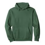 Men’s green pullover hoodie with a drawstring hood and front kangaroo pocket.