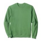 Green men’s crewneck sweatshirt laid flat on a white background in a front view with long sleeves.