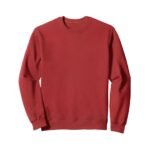 Red men’s crewneck sweatshirt laid flat on a white background with long sleeves.