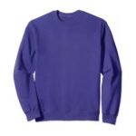 Purple men’s crewneck sweatshirt laid flat on a white background with long sleeves.