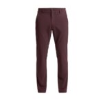 Maroon men's golf pants with button closure and slim taper.