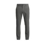 Grey men's golf pants front view with straight leg and classic closure.