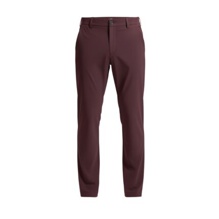 Maroon men's golf pants with button closure and slim taper.