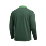 Back view of a dark green textured long-sleeve golf pullover with a lighter green collar, raglan shoulder panels, and a quarter-zip, displayed on a white background.