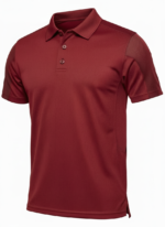 Maroon short-sleeve polo shirt with a traditional collar and three-button placket, displayed against a white background. The upper sleeves have a mesh-like texture, and the shirt features a straight hem with side slits.