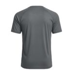 Back view of a gray short-sleeve tennis shirt on a white background; subtle textured fabric, round neckline, and short sleeves