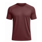 Maroon short-sleeve tennis shirt with a round neck and subtle textured pattern; lightweight, breathable fabric