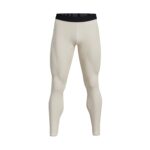 Front view of light tan men's compression leggings with a black waistband, shown against a white background. The fit is tight and there is a pocket on the right side.