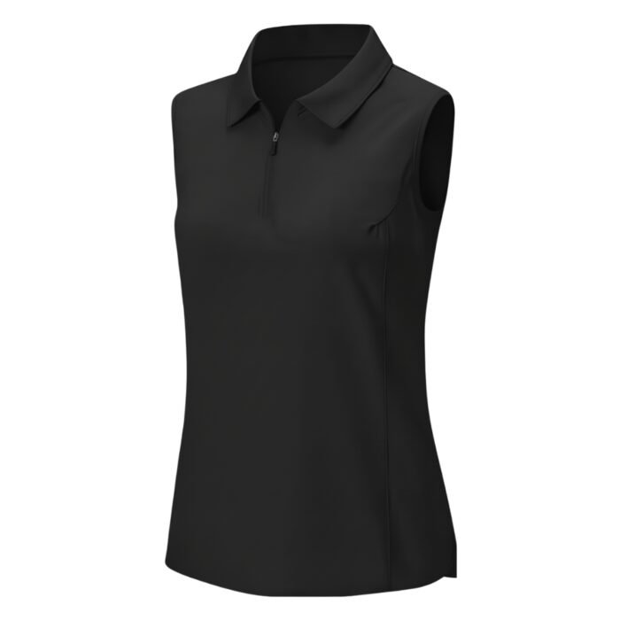 Women’s white badminton lightweight vest shirt with polo-style collar and sleeveless athletic design