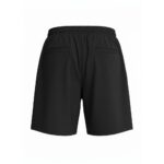 Back view of black women's golf shorts with an elastic waistband and two rear pockets.