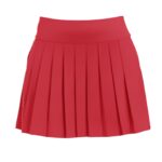 Front view of a vibrant red pleated golf skort with a smooth waistband.