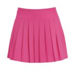 Front view of a vibrant pink pleated golf skort with an elastic waistband.
