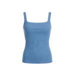 Dark blue ribbed tank top with square neckline and thick straps