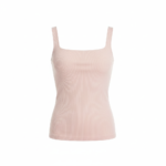 Light pink ribbed tank top with square neckline and thick straps.