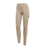 Beige women's tennis leggings with a high waistband and a front seam, featuring a side pocket on the right leg.