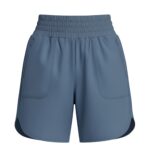 Front view of dark plum women's tennis shorts with an elastic waistband, front pockets, and a curved hem.