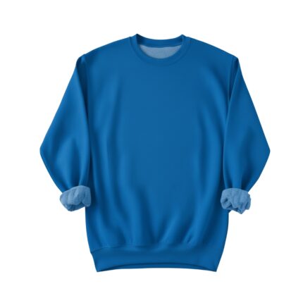 A solid-blue women's sweatshirt on a white background. The sleeves are long with cuffs folded back, showing the inner lining.