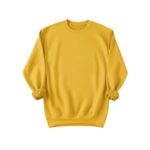 Mustard yellow crewneck sweatshirt laid flat on a white background, with sleeves slightly rolled up to show ribbed cuffs.