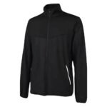 Black full-zip badminton jacket with a stand-up collar and long sleeves.