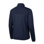 Navy men’s badminton jacket with stand collar and full zip closure, shown from the back on a white background.