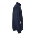 Navy men’s badminton jacket back view with stand collar and full zip front on a white background.