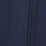 Close-up of a navy men’s badminton jacket zipper on a solid background.