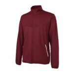 Men’s maroon badminton jacket with a full zip and stand-up collar.