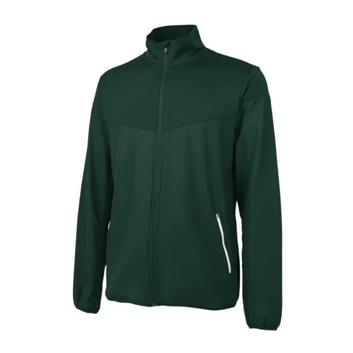 Men’s green badminton jacket with a full-zip and stand-up collar.