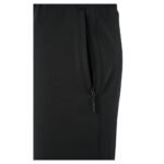Black men’s rugby training joggers with a zippered side pocket and tapered leg cuffs.