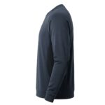 Side view of a dark blue long-sleeved tennis shirt on a white background; textured fabric and slim fit