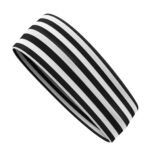 A black and white striped headband with a sleek and modern design
