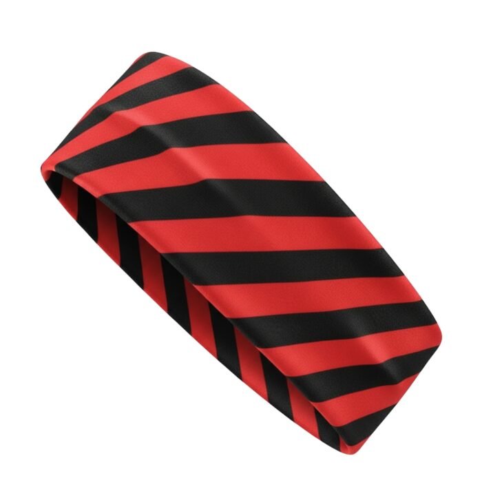 A red and black striped headband with diagonal stripes.
