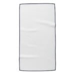 White fabric swatch with a dark navy border and subtle woven texture.