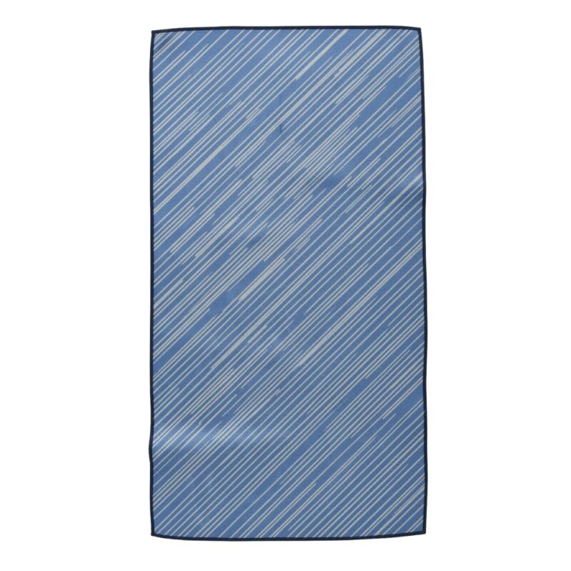 Blue striped textured fabric panel with dark border edges.