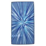 Blue fabric swatch with a radial burst pattern of intersecting lines converging at the center.