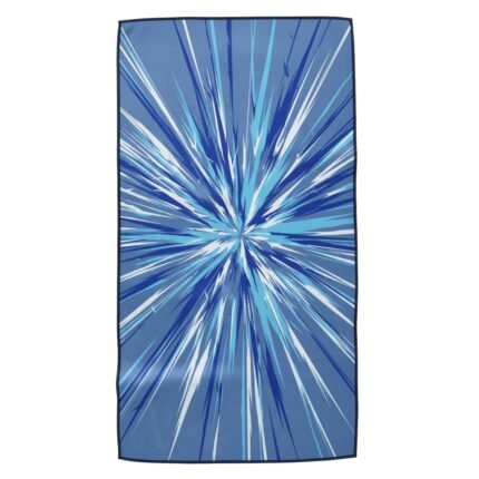 Blue fabric swatch with a radial burst pattern of intersecting lines converging at the center.