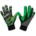 Basketball training gloves pair with grip padding and finger openings shown from angled view.