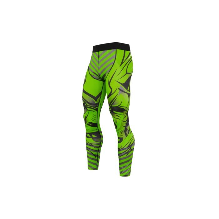 Green chartreuse basketball compression legging tights shown flat on a plain background, highlighting full-length design and elastic waistband.