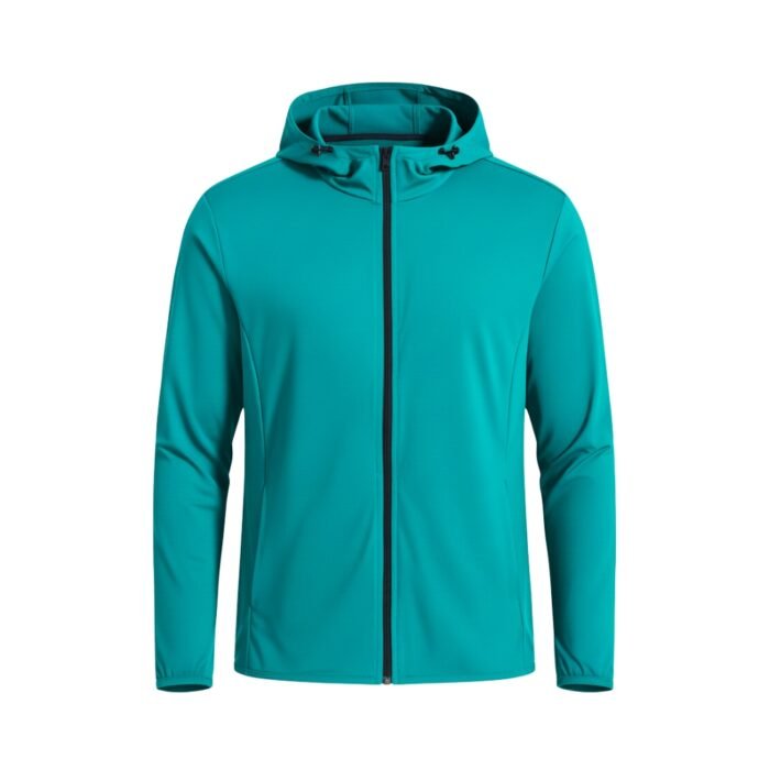 Front view of basketball lightweight jacket on model, showing full zip front and athletic slim fit.