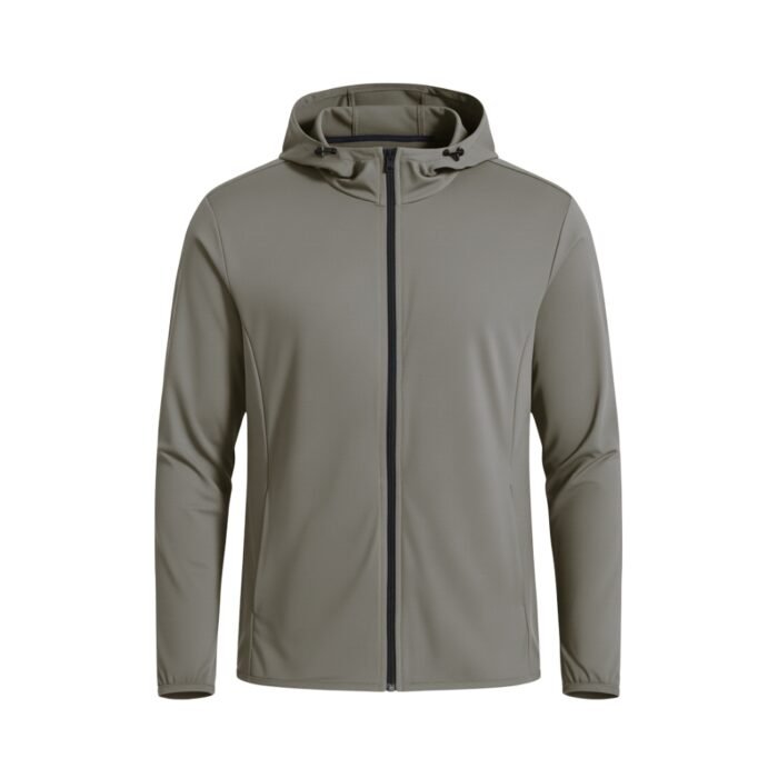 Front view of basketball lightweight jacket on model, showing full zip front and athletic slim fit.