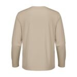 Back view of a beige long-sleeve shirt made of lightweight fabric.