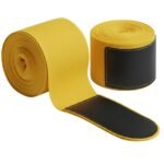 Two yellow wrap bands, one rolled tightly and the other partially unrolled, with black padded ends.