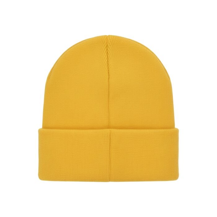 Mustard yellow knit beanie with folded cuff