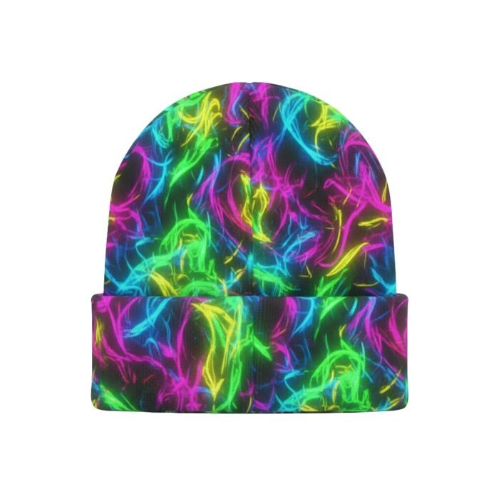 “MMA beanie with neon skull graphic and knit texture”
