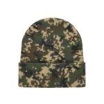 MMA beanie with green-brown camo knit texture and folded cuff