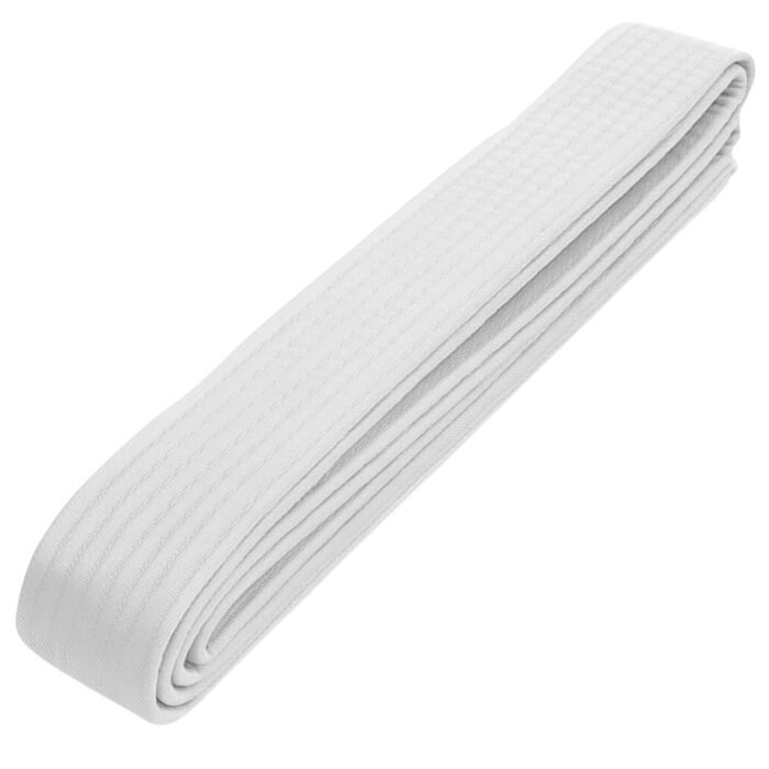 A folded plain white martial arts belt.