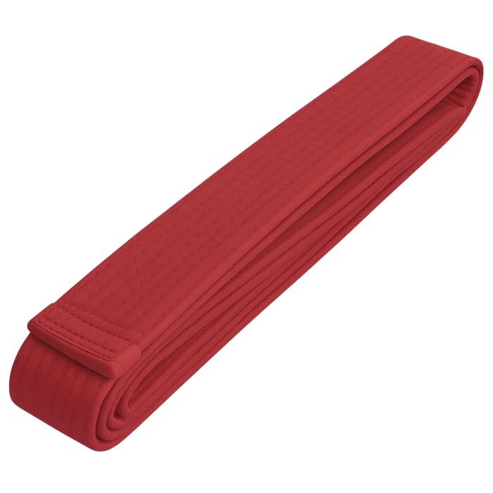 A neatly folded red martial arts belt.