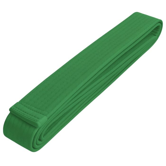 A neatly folded green martial arts belt.