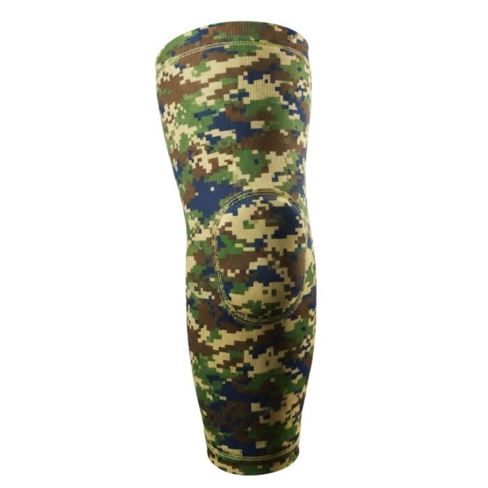 Camo padded MMA arm sleeves with reinforced elbow protection and snug fit.
