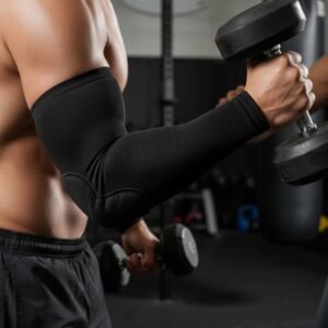  Black MMA padded arm sleeves with reinforced elbow protection and snug close fit
